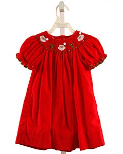 PETIT BEBE  RED CORDUROY  SMOCKED DRESS WITH RIC RAC