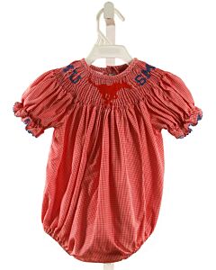 VIVE LA FETE  RED  GINGHAM SMOCKED BUBBLE WITH RIC RAC