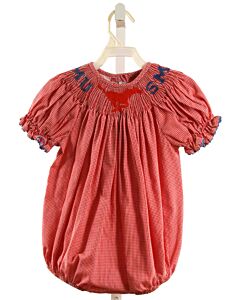 VIVE LA FETE  RED  GINGHAM SMOCKED BUBBLE WITH RIC RAC