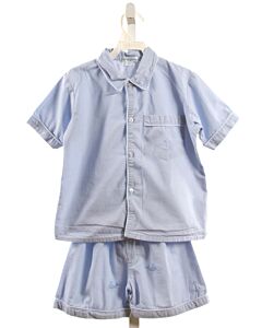 JEANINE JOHNSEN  LT BLUE  MICROCHECK EMBROIDERED LOUNGEWEAR