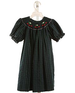 ANAVINI  FOREST GREEN SEERSUCKER PLAID SMOCKED DRESS