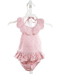 LITTLE ENGLISH  RED SEERSUCKER STRIPED  1-PIECE SWIMSUIT