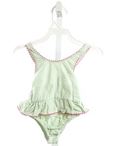 BELLA BLISS  GREEN SEERSUCKER STRIPED  1-PIECE SWIMSUIT WITH RIC RAC