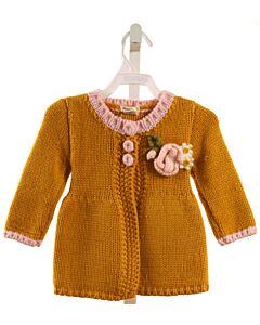 HUGGALUGS  MUSTARD  FLORAL APPLIQUED CARDIGAN