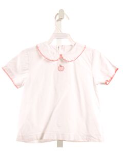 LITTLE ENGLISH  WHITE   EMBROIDERED SHIRT-SS WITH PICOT STITCHING