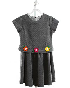 FLORENCE EISEMAN  GRAY  FLORAL APPLIQUED KNIT DRESS