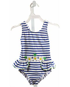 FLORENCE EISEMAN  BLUE  STRIPED  1-PIECE SWIMSUIT WITH RUFFLE