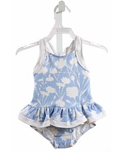 FLORENCE EISEMAN  LT BLUE PIQUE FLORAL  1-PIECE SWIMSUIT