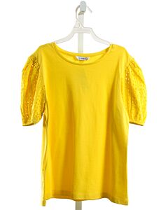 MAYORAL  YELLOW    KNIT SS SHIRT WITH EYELET TRIM