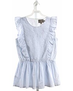 CREAMIE  LT BLUE   SMOCKED SLEEVELESS SHIRT WITH RUFFLE