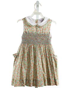 KIDIWI  GREEN  FLORAL SMOCKED DRESS