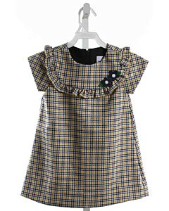 FLORENCE EISEMAN  YELLOW  HOUNDSTOOTH  PARTY DRESS WITH RUFFLE