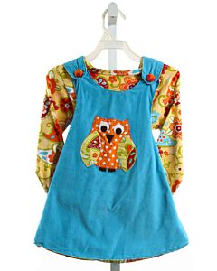 KELLY'S KIDS  AQUA CORDUROY  APPLIQUED DRESS