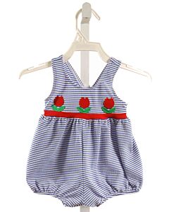 FLORENCE EISEMAN  BLUE SEERSUCKER STRIPED  1-PIECE SWIMSUIT