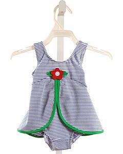 FLORENCE EISEMAN  BLUE SEERSUCKER STRIPED  1-PIECE SWIMSUIT