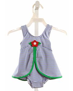 FLORENCE EISEMAN  BLUE SEERSUCKER STRIPED  1-PIECE SWIMSUIT