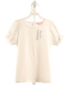 BISBY BY LITTLE ENGLISH  WHITE    KNIT SS SHIRT WITH EYELET TRIM