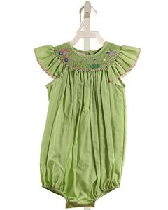 PETIT BEBE  LT GREEN  MICROCHECK SMOCKED BUBBLE WITH PICOT STITCHING