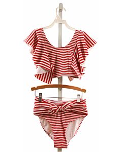 NO TAG  RED  STRIPED  2-PIECE SWIMSUIT WITH RUFFLE
