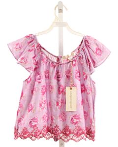 LOVESHACKFANCY  LAVENDER  FLORAL  DRESS SHIRT WITH EYELET TRIM