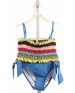 NESSI BYRD  BLUE  STRIPED SMOCKED 2-PIECE SWIMSUIT