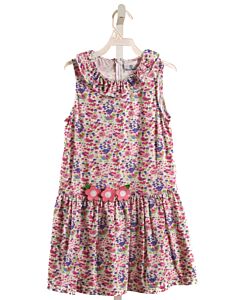 FLORENCE EISEMAN  PINK  FLORAL APPLIQUED KNIT DRESS WITH RUFFLE