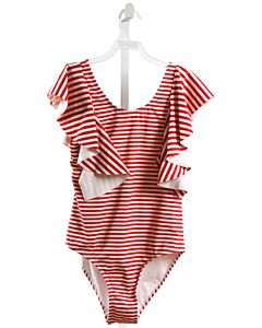 HABITUAL GIRL  RED  STRIPED  1-PIECE SWIMSUIT WITH RUFFLE