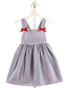 STARTING OUT  NAVY SEERSUCKER STRIPED  DRESS WITH RIC RAC
