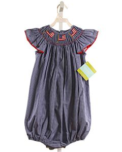VELANI  BLUE  GINGHAM SMOCKED BUBBLE WITH RIC RAC