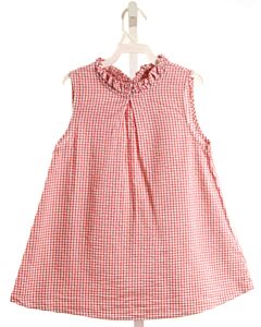 NO TAG  RED SEERSUCKER WINDOWPANE  SLEEVELESS SHIRT WITH RUFFLE