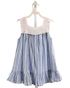NO TAG  LT BLUE  STRIPED  SLEEVELESS SHIRT WITH LACE TRIM
