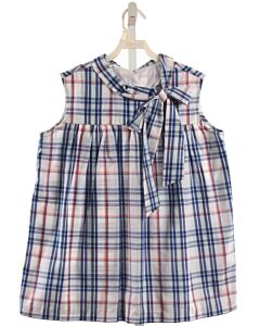 MARY & GRACE  BLUE  PLAID  SLEEVELESS SHIRT WITH BOW