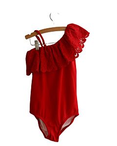 EYELET & IVY  RED    1-PIECE SWIMSUIT WITH EYELET TRIM
