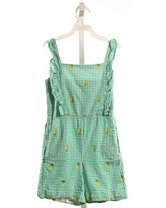 CPC  GREEN SEERSUCKER GINGHAM EMBROIDERED ROMPER WITH RUFFLE