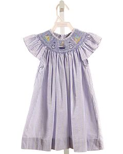 NO TAG  LT BLUE SEERSUCKER STRIPED SMOCKED DRESS