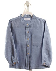PETITE MOSS  BLUE LINEN   DRESS SHIRT
