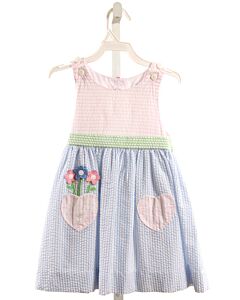 FLORENCE EISEMAN  MULTI-COLOR SEERSUCKER STRIPED APPLIQUED DRESS