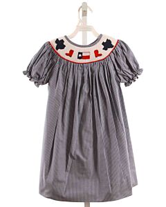 ANN + REEVES NAVY GINGHAM SMOCKED DRESS