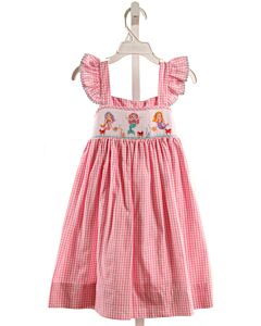 VELANI PINK GINGHAM SMOCKED DRESS WITH RIC RAC