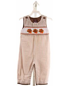 LIL CACTUS  BROWN SEERSUCKER STRIPED SMOCKED LONGALL