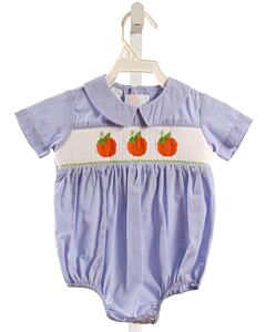 SOUTHERN SUNSHINE KIDS  LT BLUE  MICROCHECK SMOCKED BUBBLE WITH LACE TRIM