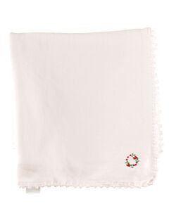 PIXIE LILY  WHITE COTTON  EMBROIDERED BLANKET WITH PICOT STITCHING
