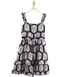 AGUA BENDITA  NAVY LINEN FLORAL  DRESS WITH PICOT STITCHING