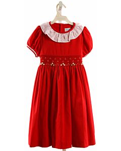 LULI & ME  RED CORDUROY  SMOCKED DRESS WITH RUFFLE