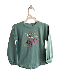 MATILDA JANE  AQUA   PRINTED DESIGN KNIT LS SHIRT WITH PICOT STITCHING