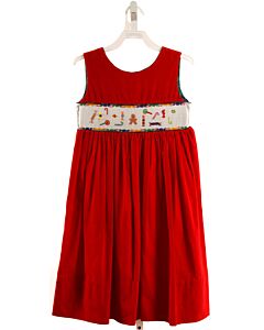 BEAUX ET BELLES RED CORDUROY SMOCKED DRESS