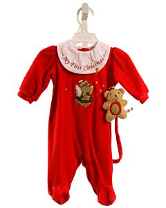 LITTLE ME RED VELOUR APPLIQUED LAYETTE