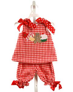 BAILEY BOYS  RED  WINDOWPANE APPLIQUED 2-PIECE OUTFIT