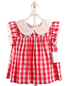 BELLA BLISS  HOT PINK  GINGHAM  SLEEVELESS SHIRT WITH RIC RAC