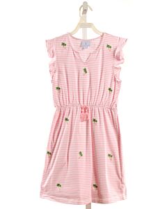LITTLE ENGLISH  LT PINK  STRIPED EMBROIDERED KNIT DRESS